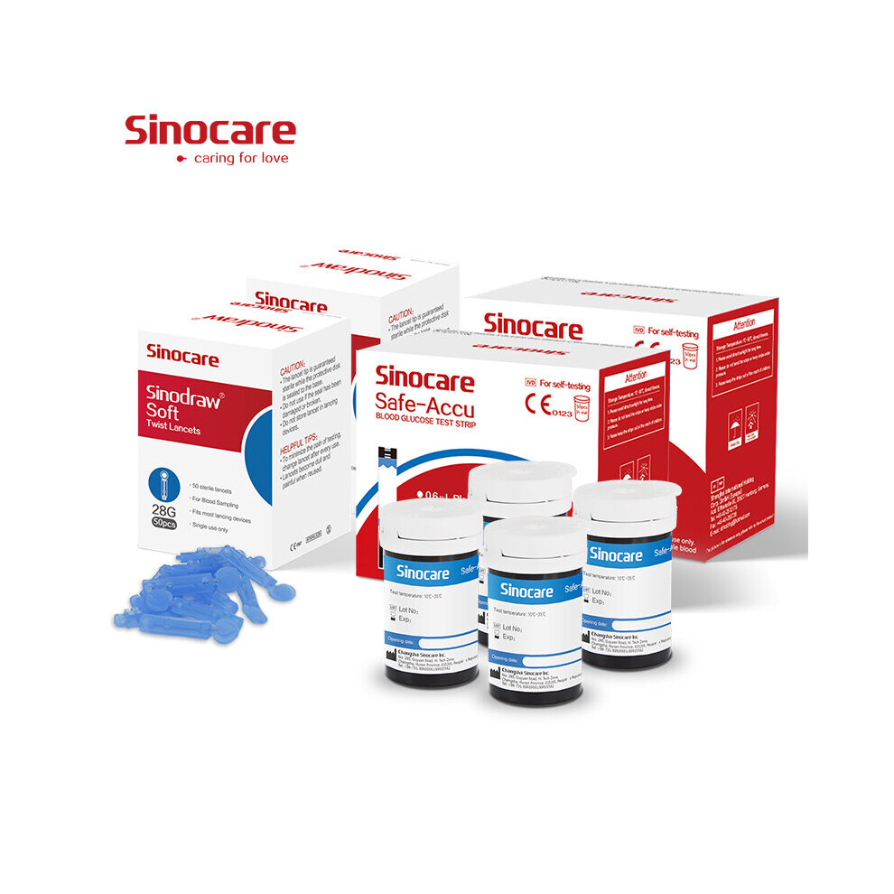 Sinocare (Safe Accu 100Pcs Strips & Lancets) Safe Accu Blood Glucose 50Pcs/100Pcs Test Strips