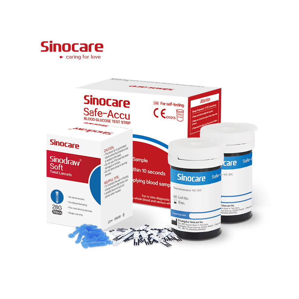 Sinocare (Safe Accu 50Pcs Strips & Lancets) Safe Accu Blood Glucose 50Pcs/100Pcs Test Strips