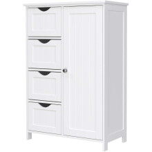 Bathroom Floor Storage Cabinet, Wooden Storage Unit with 4 Drawers, Single Door, Adjustable Shelf, for Living Room, Kitchen, Entryway, White LHC41W