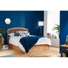 (4FT 6inch Double 135cm Oak) Madrid Gas Lift Up Wooden Ottoman Storage Bed