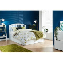 (4FT 6inch Double 135cm White) Madrid Gas Lift Up Wooden Ottoman Storage Bed
