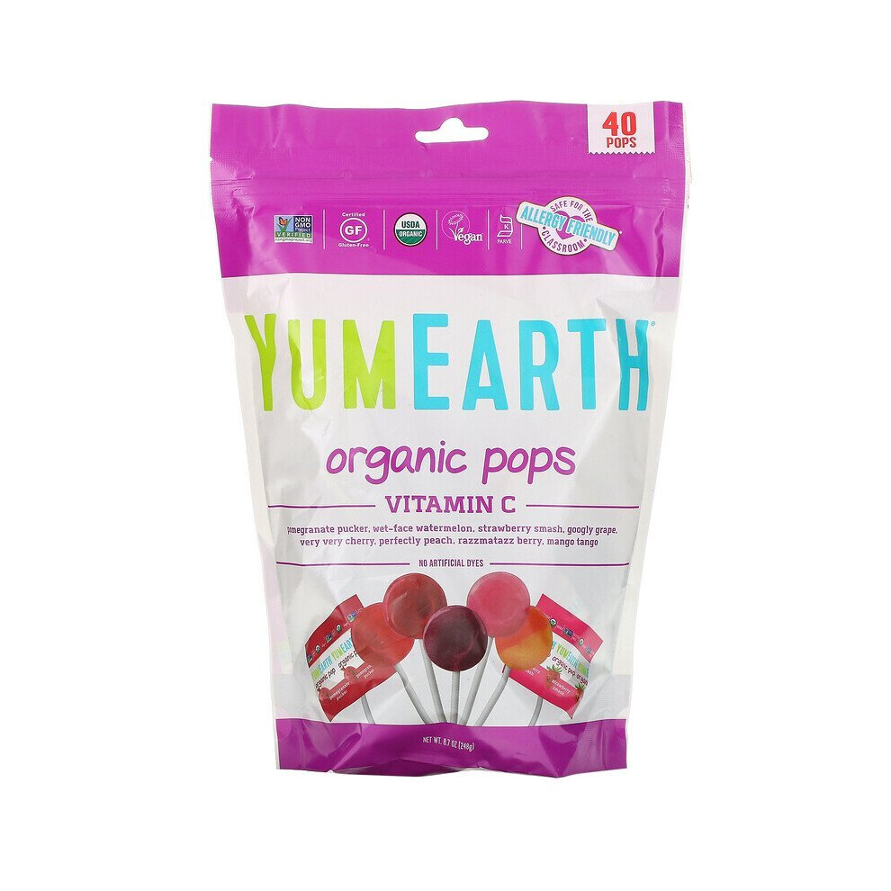 YumEarth, Organic Pops, Vitamin C, Assorted Flavors, 40 Pops, 241g