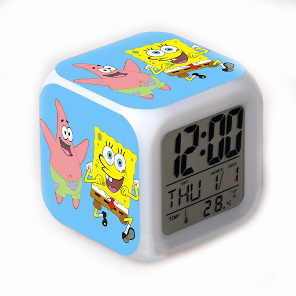 Alarm Clock SpongeBob Patrick LED Glowing Digital 7 Color Desk Clock