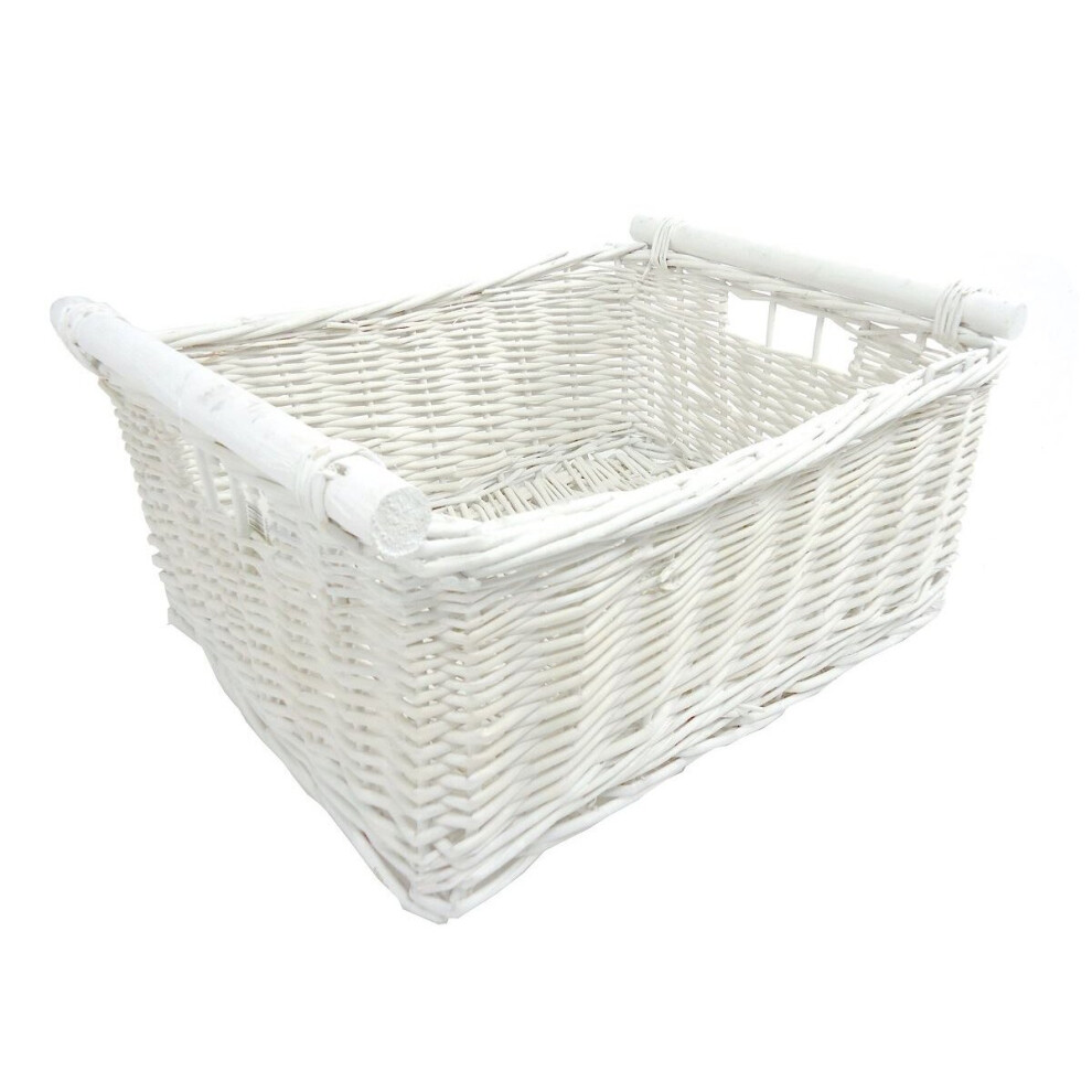 (White, Small) Kitchen Log Fireplace Wicker Storage Basket Hamper
