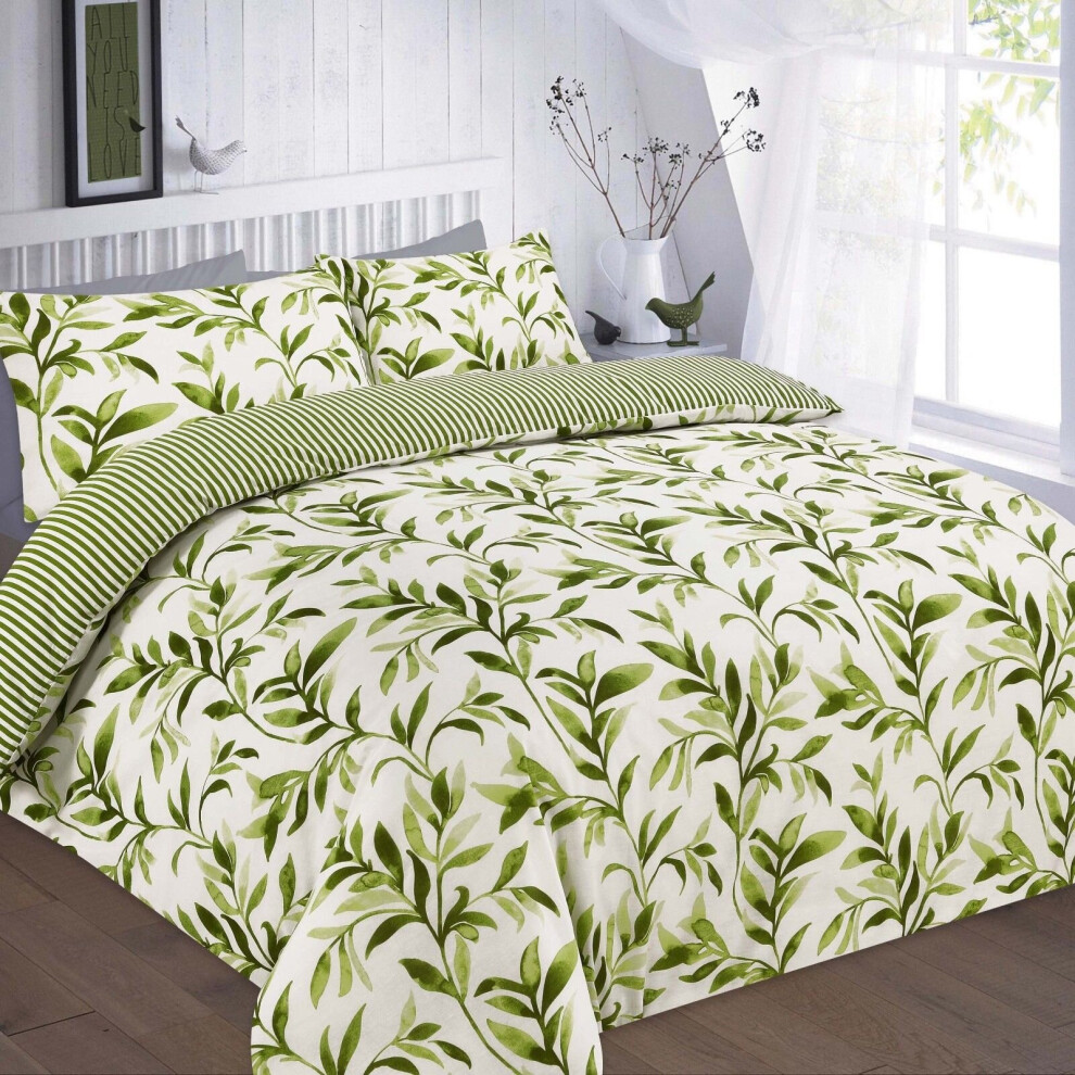 (Ellie Green , Single ) Ellie Reversible Duvet Cover Set With Pillowcases
