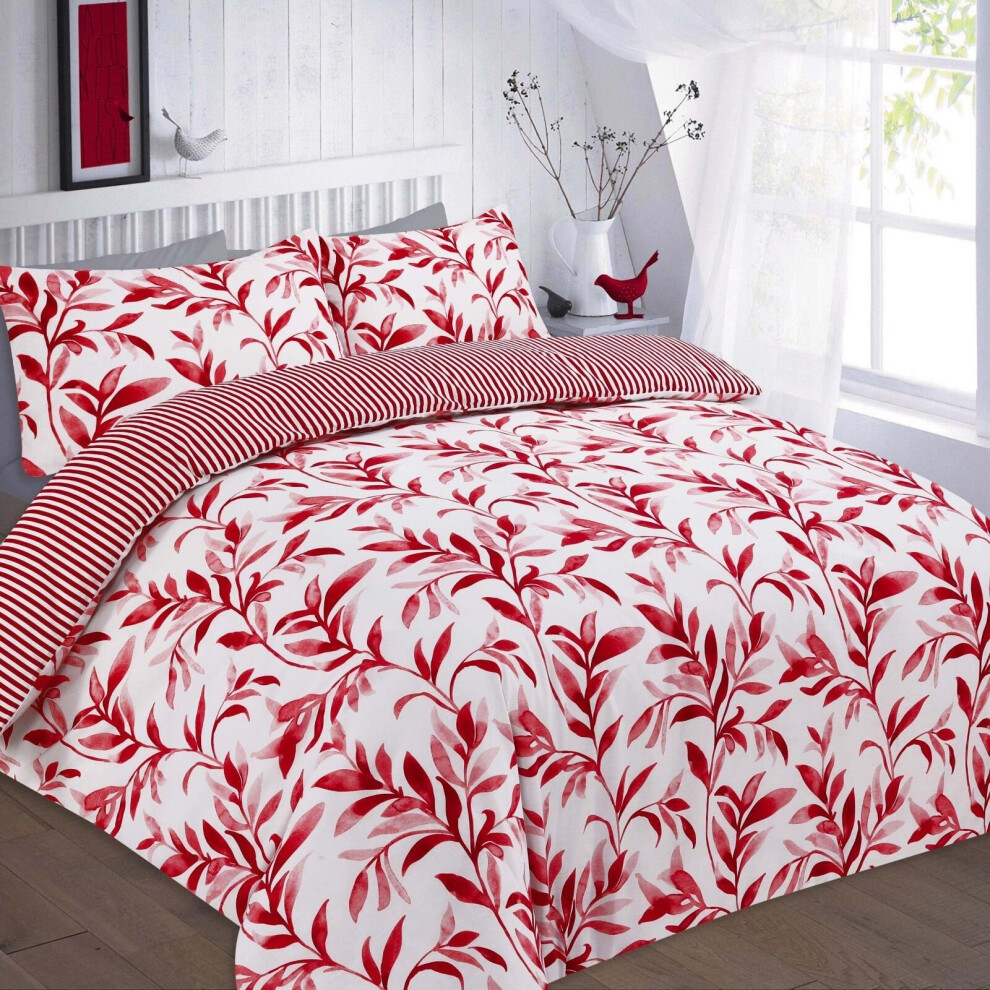 (Ellie Red, Single ) Ellie Reversible Duvet Cover Set With Pillowcases