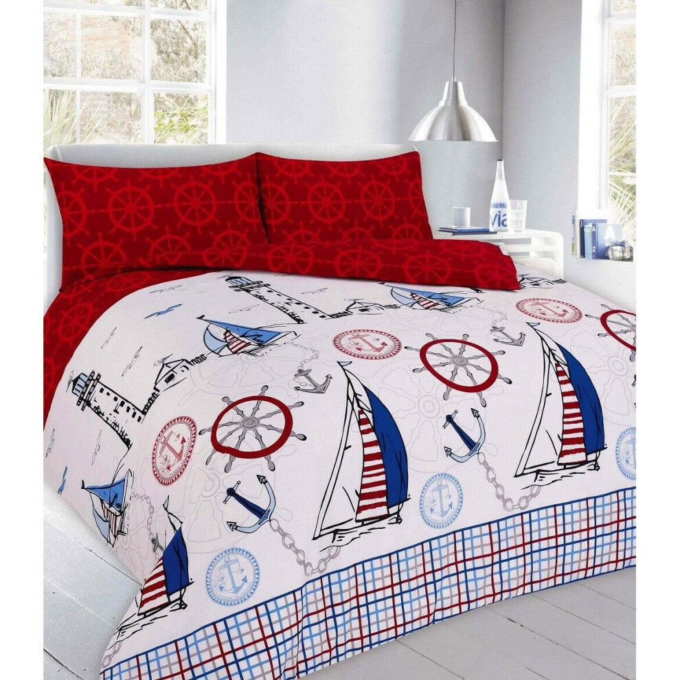 (Jake Red, King ) Jake Boat Reversible Duvet Cover with Pillowcase