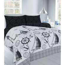 (Jake Black, Double ) Jake Boat Reversible Duvet Cover with Pillowcase