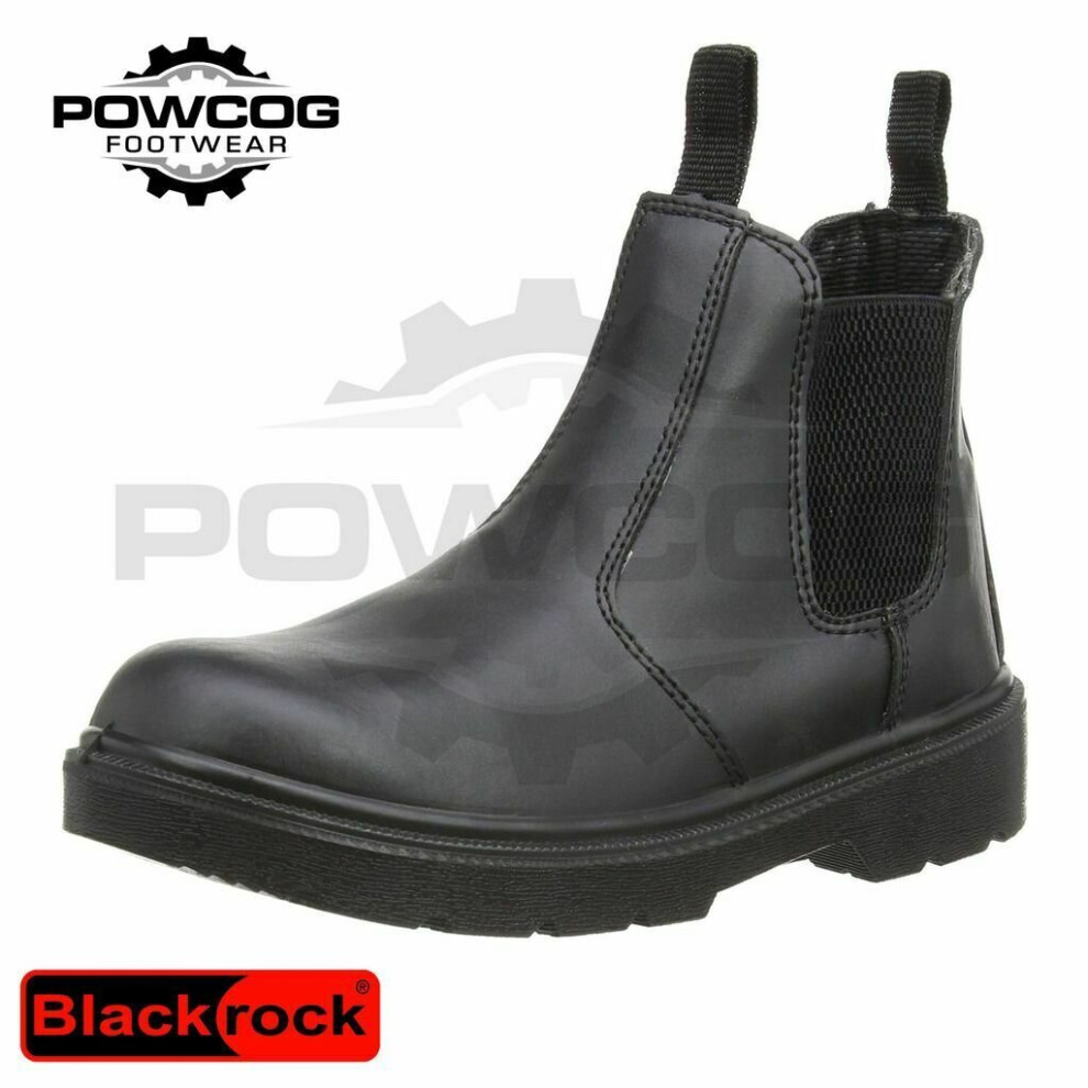 (8) BLACKROCK CHELSEA DEALER BOOTS Black Leather Slip On Steel Toe Safety Work