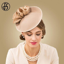 (Khaki Fascinator Hat) FS British Hats Women Fascinator For Church 100% Wool Pillbox Hat Black Felt Fedora Vintage Flower Wedding Ladies Derby Hat