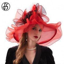 (56, White Sun Hats) FS Fashion Kentucky Derby Hats Wedding Tea Party Fascinators For Women Organza Large Wide Brim Ladies Summer Beach Sun Hat 2019