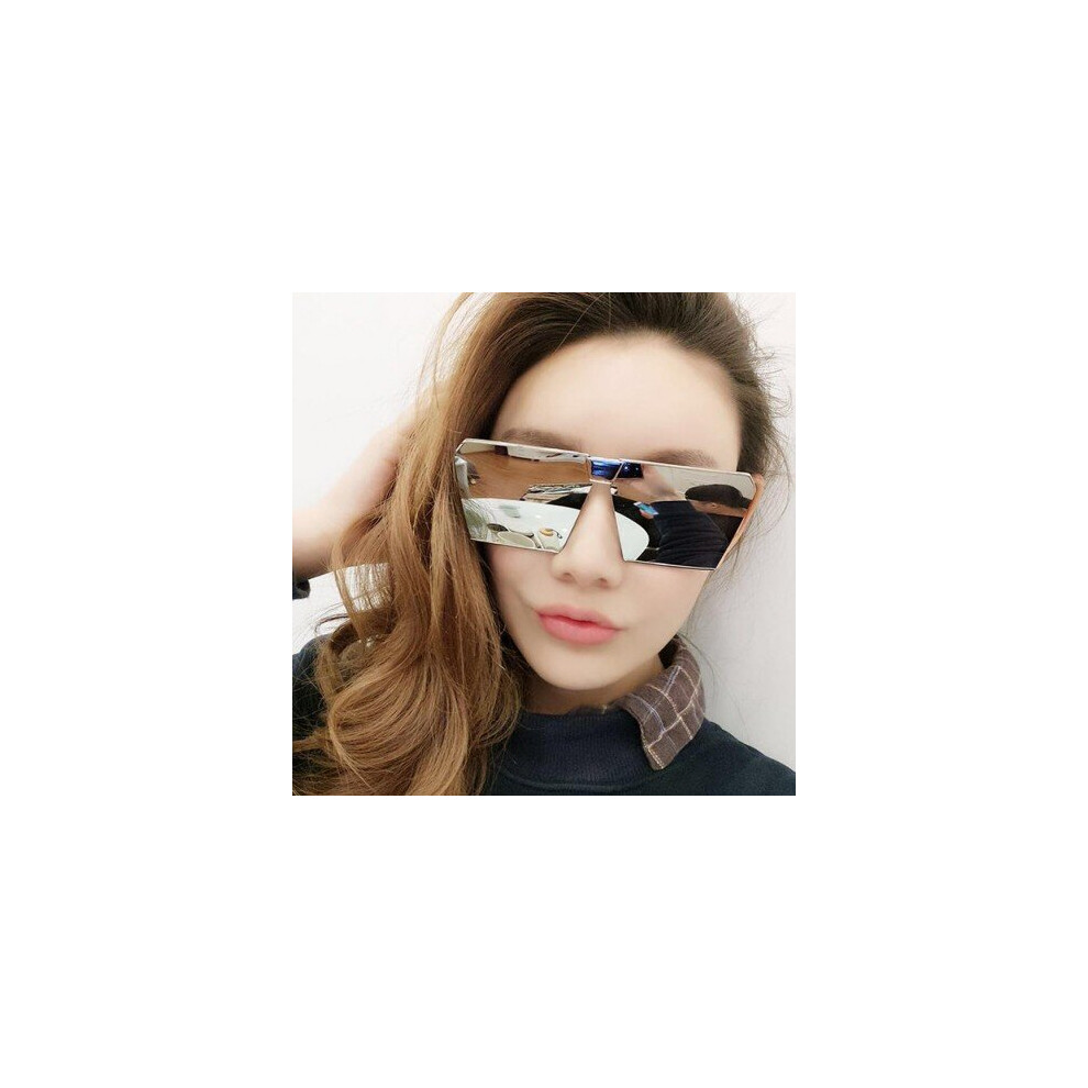 (black colorful) LongKeeper Steampunk Flat lens Sunglasses Women Mirror Sun glass Men Hip Hop Oversized Lady Shades Gafas UV400-image-OPC-P6XDV8Z-NEW