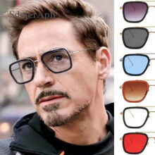 (Gold Red) Iron Man 3 Avengers Tony Stark Men Oversized Sunglasses Shades Fashion Vintage Big Alloy Frame Square Mirror UV400 Sun Glasses