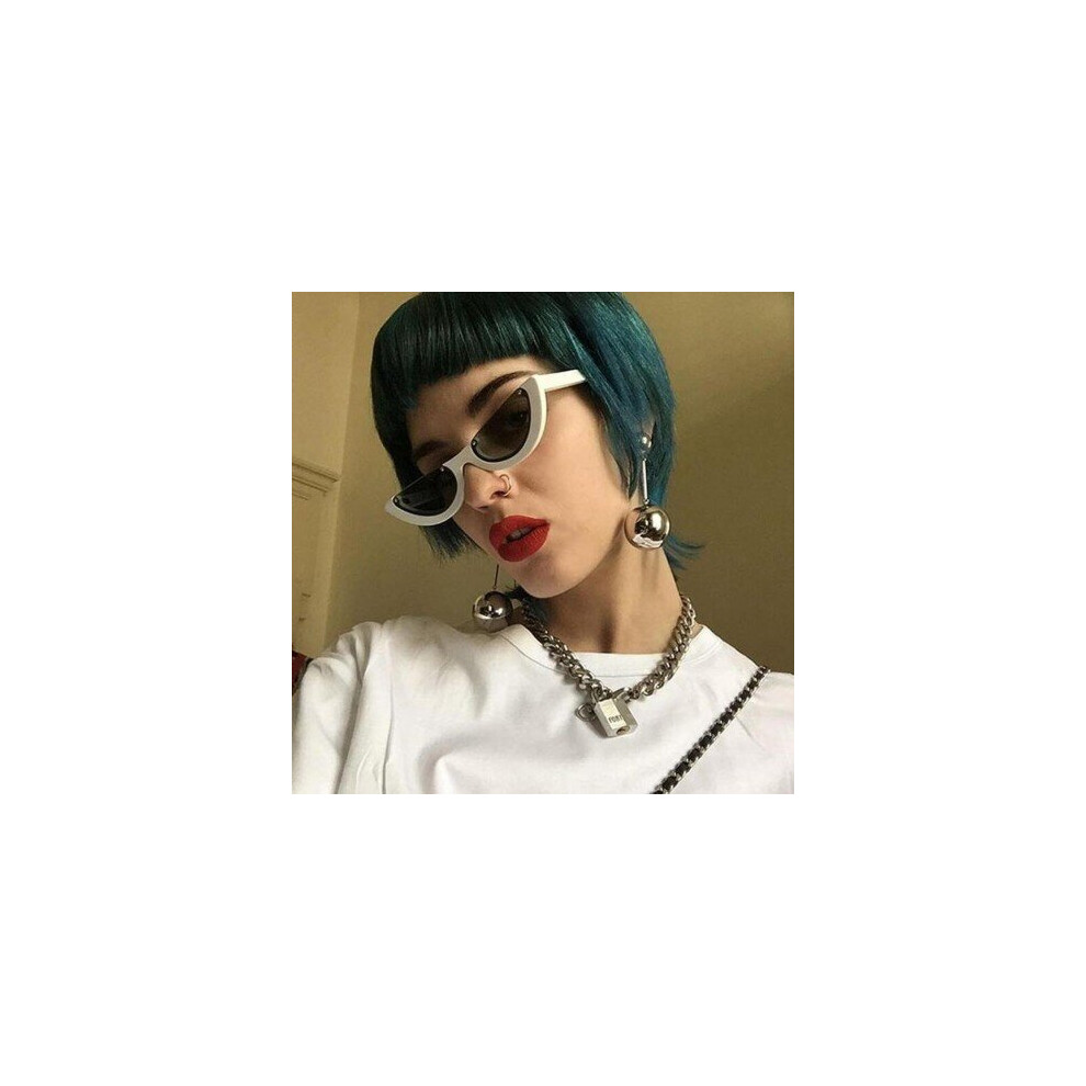 (Pink) vintage half frame sunglasses women cat eye small black white red colorful transparent sunglasses female male uv400-image-OPC-P6XDXZJ-NEW