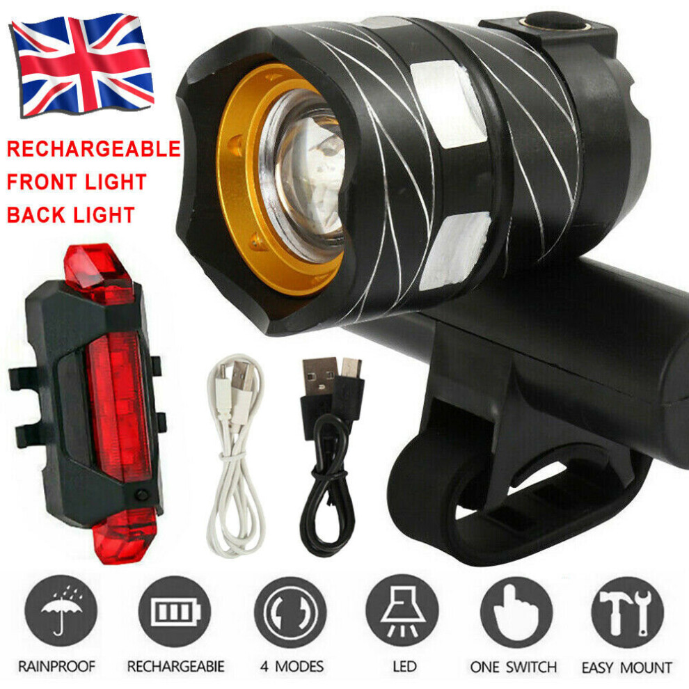 T6 LED MTB Rear & Front Set 15000LM Bicycle Lights Bike Headlight USB Rechargeable