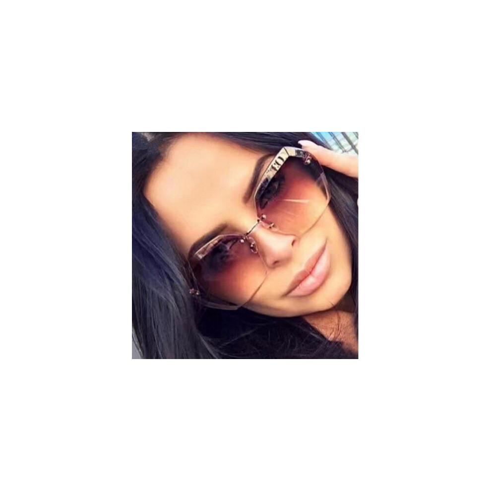 (7) 2018 Luxury Vintage Rimless sunglasses women Brand Designer Oversized sunglasses Female sun glasses for lady Mirror Shades UV400