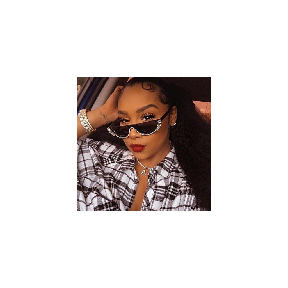 (A97370) 2019 Crystal  trendy half frame rimless cat eye sunglasses Sun glasses Womens sunglasses brand designer rhinestone sunglaasses