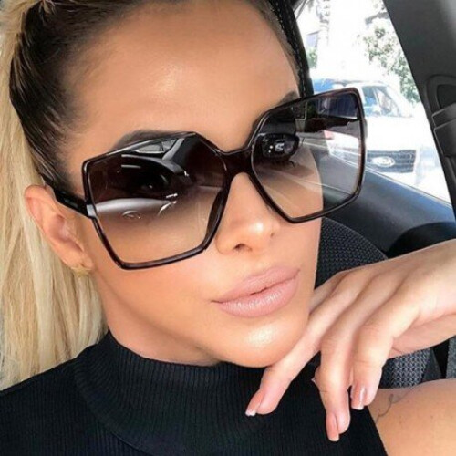 (C2BlackLeopard) DCM New Fashion Oversized Retro Sunglasses Women Gradient Color Lens Brand Designer Ladies Sun Glasses UV400