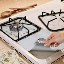 (4 Pcs Silver) 4pcs Gas Stove Protector Cover Liner Non-Stick Aluminum Foil Dishwasher Safe Protective Foil Kitchen Accessories