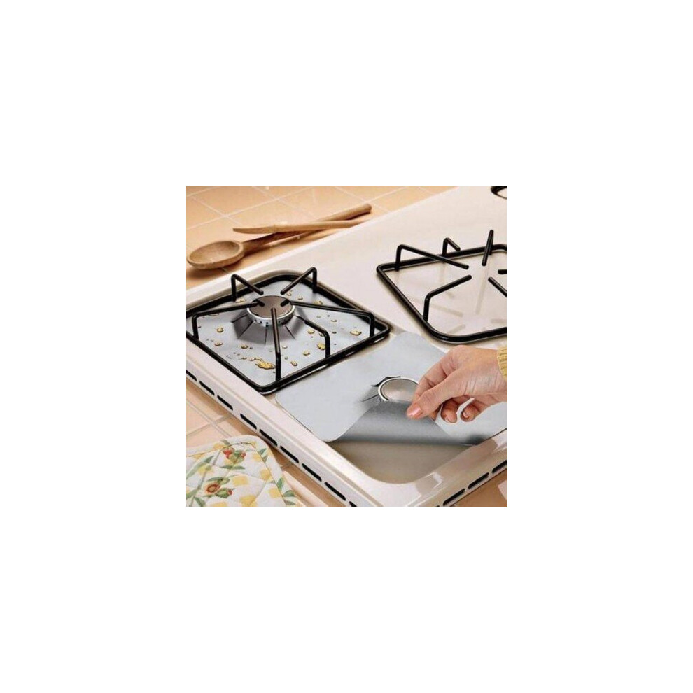 (4 Pcs Silver) 4pcs Gas Stove Protector Cover Liner Non-Stick Aluminum Foil Dishwasher Safe Protective Foil Kitchen Accessories-image-OPC-P6XFH9F-NEW