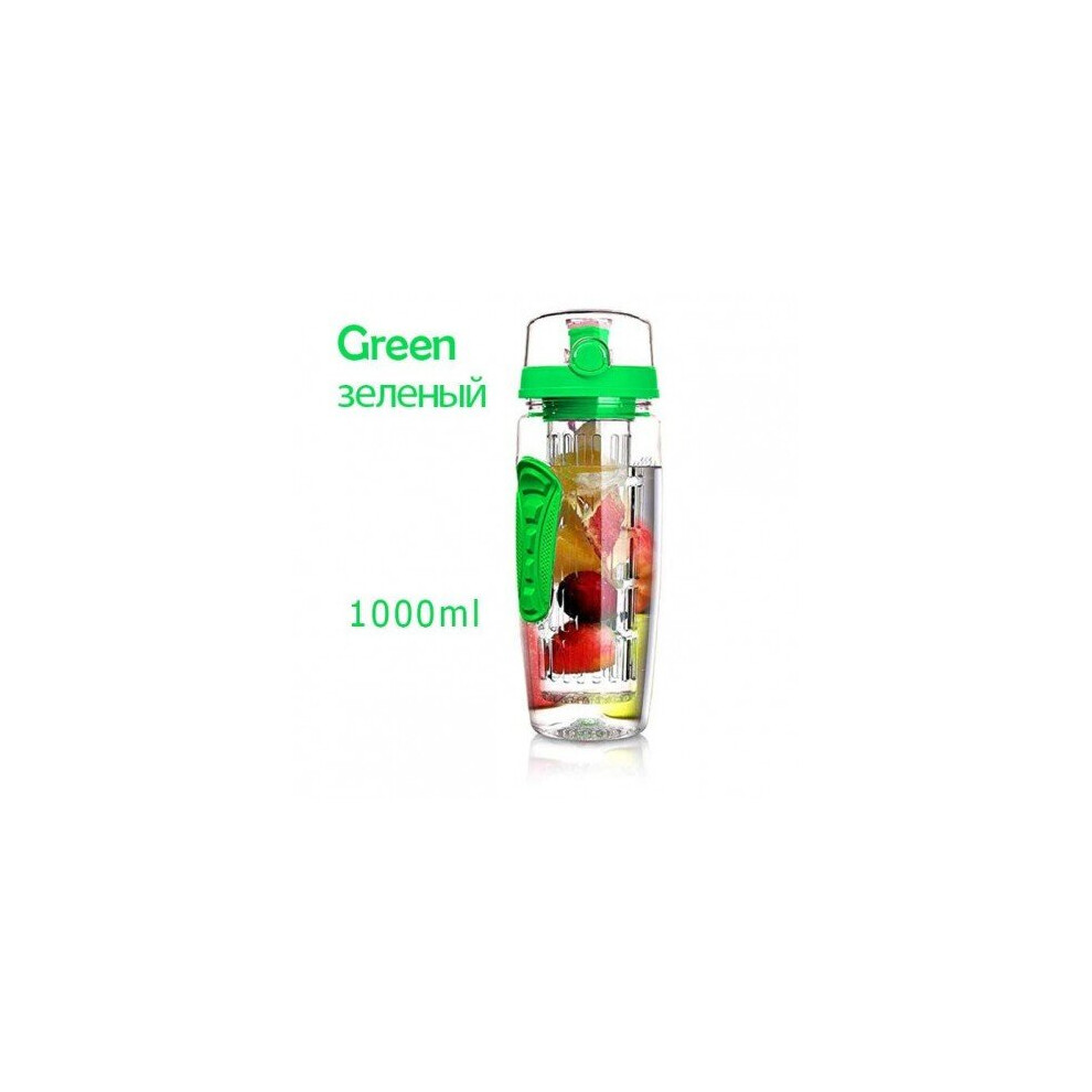 (Green) 1L Portable water bottle Tritan Drinkware Bottle Fruit Infuser Bottle Juice Shaker travel Sport Water Bottle detox bottle-image-OPC-P6XFHN8-NEW