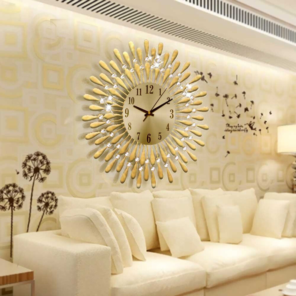 (Gold) 3D Large Diamante Beaded Crystal Jeweled Wall Clock