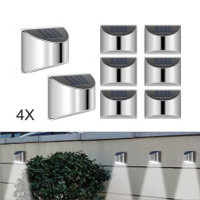Four LED solar garden wall fence lights outdoor terrace wall lights