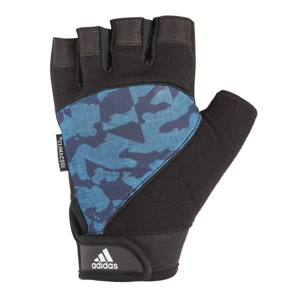 (Blue Camo, XL) Adidas Half Finger Performance Weight Lifting Gloves Training