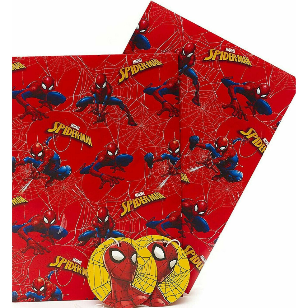 Marvel Spiderman Wrapping Paper 2 Sheet 2 Tag