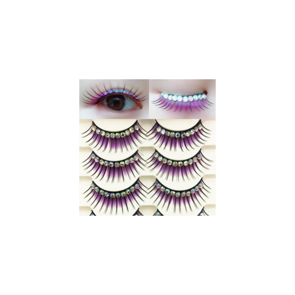 Blowuponline5 (White) Yokpn Colored False Eyelashes Exaggerated Latin Performance Thick Fake Eyelashes Shimmery Show Color Big Eye Makeup Lashes Glue