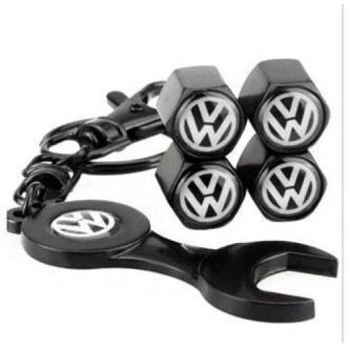 4-Pack Black Zinc Alloy Wheel Valve Caps for VW - Fits Golf R/R32, Polo 6C/6R, MK5 MK6 MK7, T5 T6