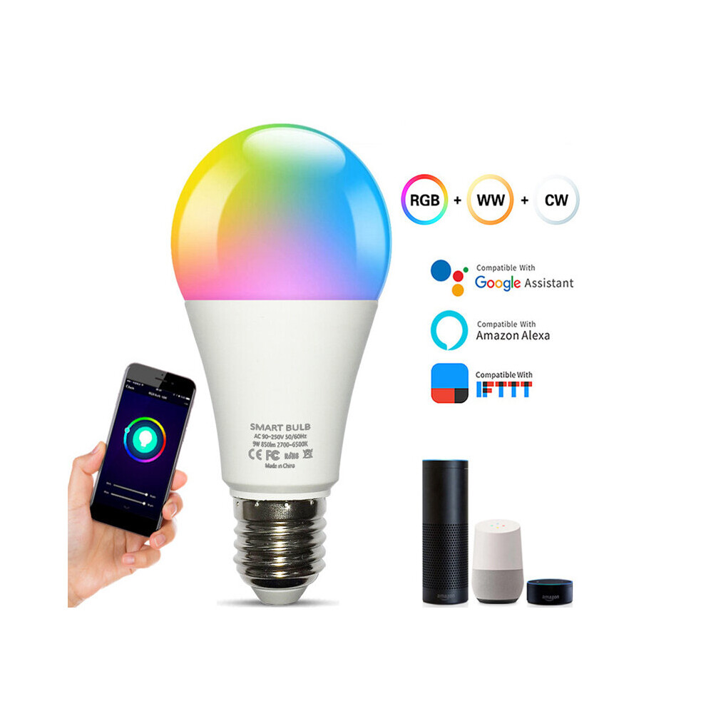 Smart Wifi RGBCW Light Bulb E26 9W LED Bulbs Works With Alexa Google Home