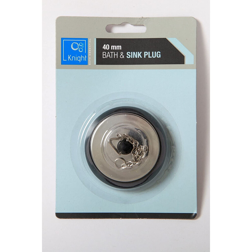 Black and Silver Rubber Plug With Chain Bath Sink Kitchen Bathroom 40mm