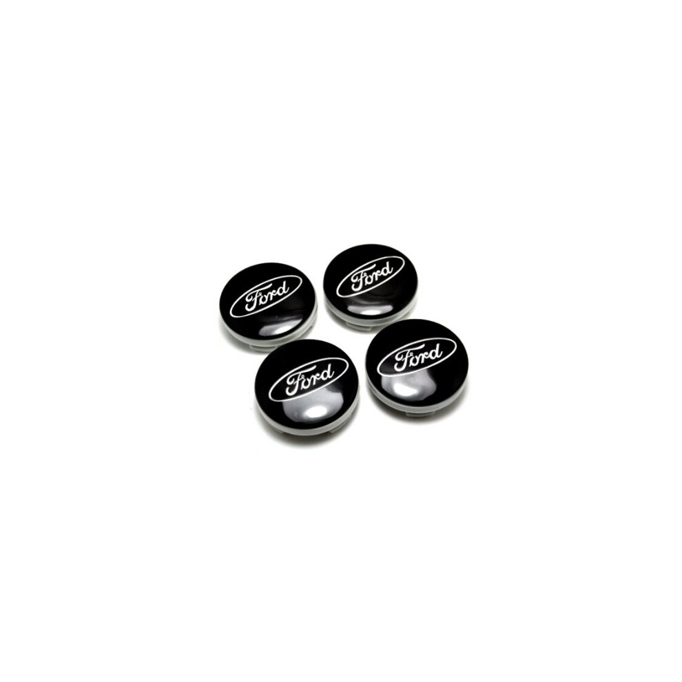 Ford 54mm BLACK Alloy Wheels Centre Caps Fits Most Models Fiesta ( 4 )