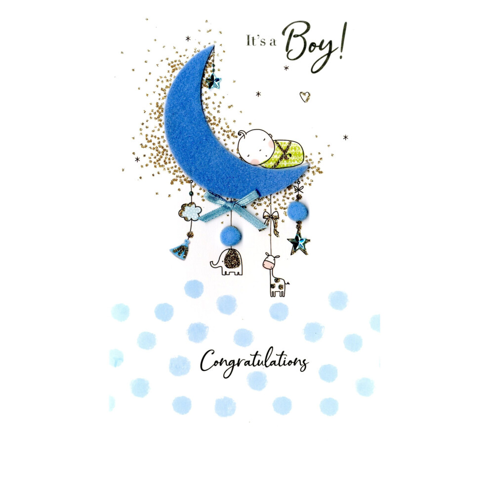 Second Nature Birth Of Your Baby Boy Greeting Card Hand-Finished Champagne Range Cards