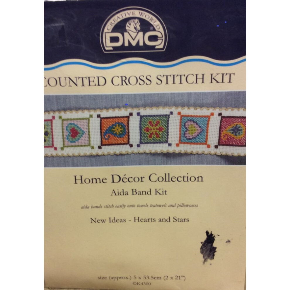 Hearts & Stars Aida Band Cross Stitch Kit - DMC - 2" x 21