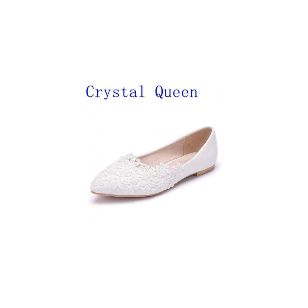 (White) Crystal Queen Ballet Flats White Lace Wedding Shoes Flat Heel Casual Shoes Pointed Toe Women Wedding Princess Flats Plus Size 43-image-OPC-P6XQQ95-NEW