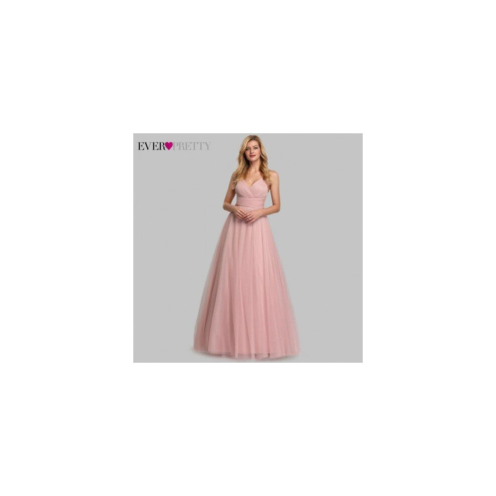 (Blush) Cute Pink Bridesmaid Dresses For Women Ever Pretty EP07905PK A-Line V-Neck Tulle Sparkle Wedding Guest Dresses Sukienki Weselne-image-OPC-P6XQQQ8-NEW