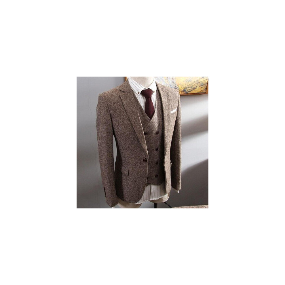 (6XL, Gray) Brown Herringbone Tweed Suit Men Business Dress 3-pieceKorean Slim Fit Groom Wedding Party Suits Tuxedo 6XL Traje Novio 2019-image-OPC-P6XQRG5-NEW