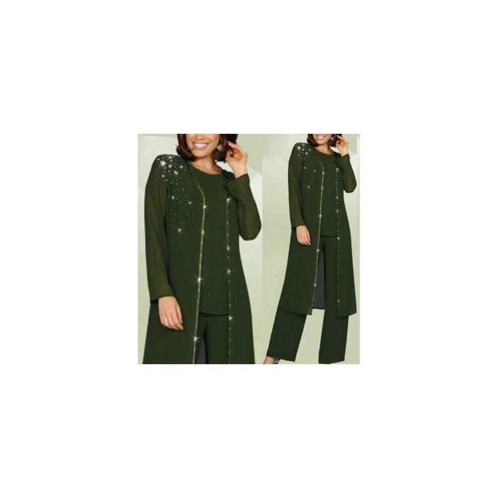 (Green) women 3 pieces elegant crystal decoration chiffon mother of the bride dress pants suit with jacket outfit for wedding groom 2019-image-OPC-P6XQTX5-NEW
