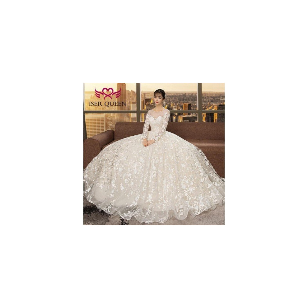 (Ivory) Sheer Neck Long Sleeve Arab Wedding Dress  New Korean Fashion Long Sleeve Illusion Robe De Mariee Bride Dress WX0117-image-OPC-P6XQZ9V-NEW