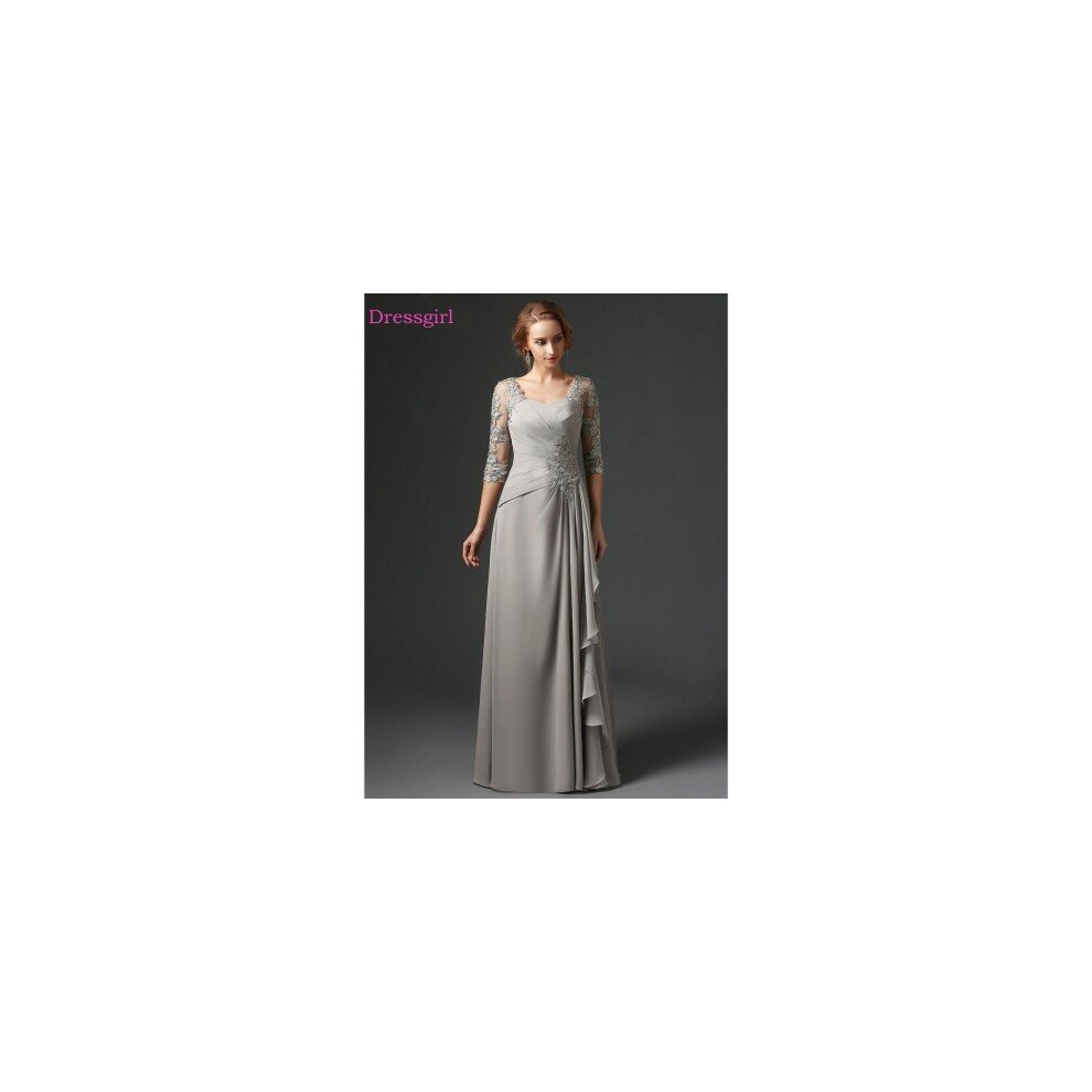 (Blue) Silver 2019 Mother Of The Bride Dresses A-line 3/4 Sleeves Chiffon Lace Plus Size Long Elegant Groom Mother Dresses Wedding-image-OPC-P6XQZCQ-NEW