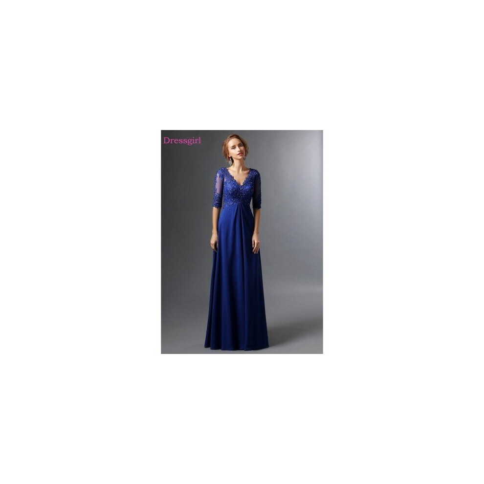 (Gold) Royal Blue 2019 Mother Of The Bride Dresses A-line V-neck Half Sleeves Chiffon Lace Long Elegant Groom Mother Dresses Wedding-image-OPC-P6XR5PT-NEW