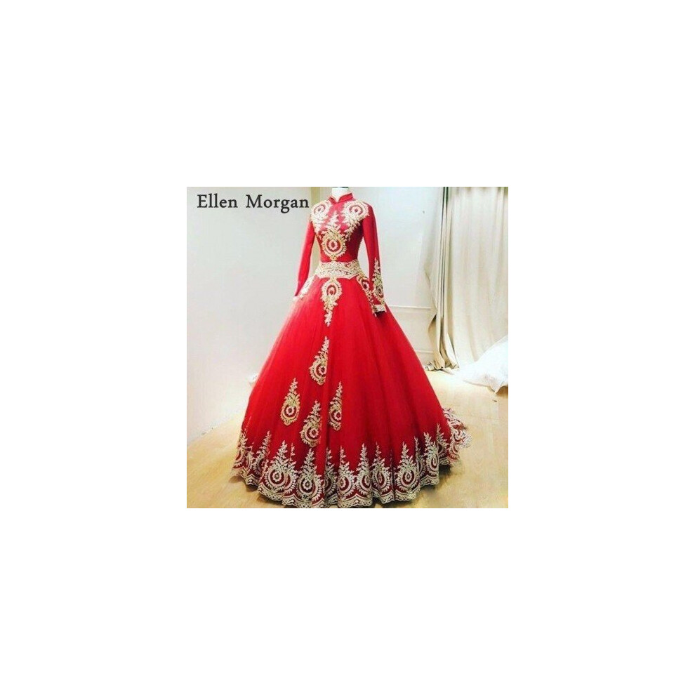 (Red) Red Muslim Ball Gowns Wedding Dresses 2019 Vestido De Noiva Mariage High Neck Saudi Arabian Dubai Lace Vintage Bridal Gowns-image-OPC-P6XR6ZV-NEW