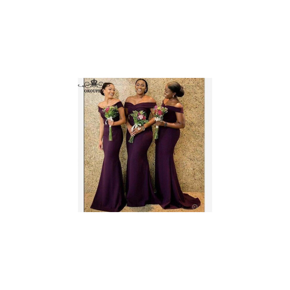 (Green) Purple Mermaid Bridesmaid Dresses 2020 African Women Off Shoulder Vestidos Long Sweep Train Wedding Party Dress Formal-image-OPC-P6XR7XD-NEW