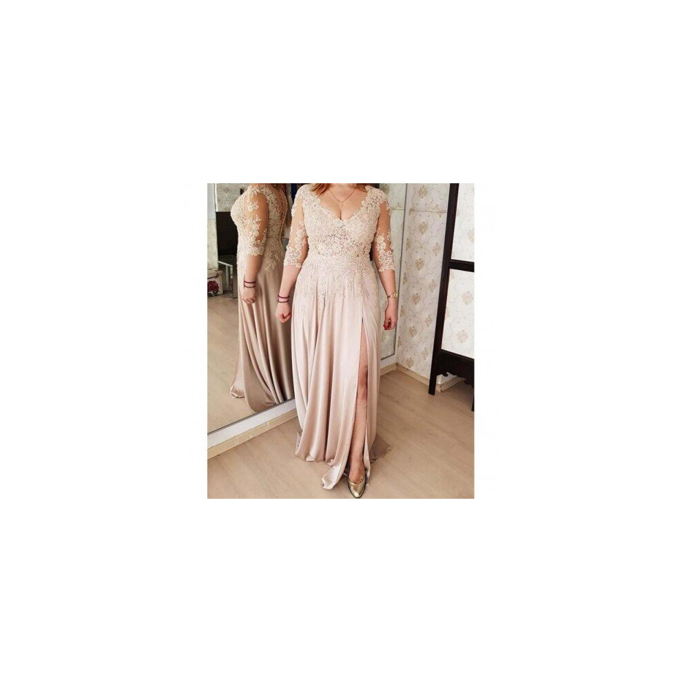 (same as the photos) Plus Size Mother Of The Bride Dresses A-line V-neck 3/4 Sleeves Chiffon Appliques Long Groom Mother Dresses Wedding-image-OPC-P6XR8BM-NEW