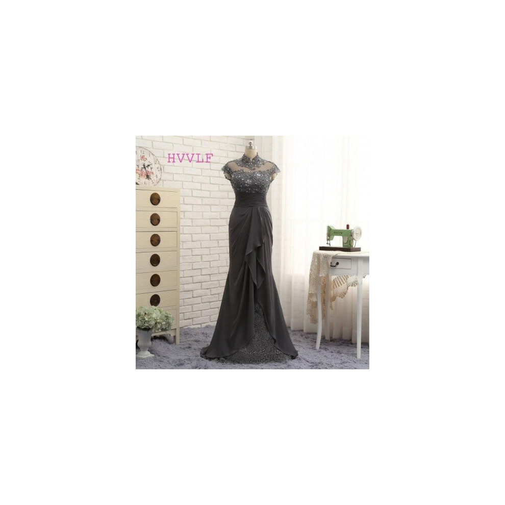 (Black) Plus Size Gray 2019 Mother Of The Bride Dresses Mermaid Cap Sleeves Lace Beaded Wedding Party Dress Mother Dresses For Wedding-image-OPC-P6XR9HD-NEW