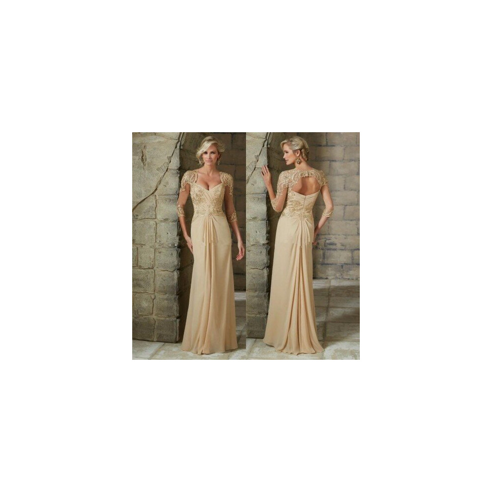 (Brown) Plus Size Beaded Champagne Blue Lace Mother of The Bride Dresses Chiffon 3/4 Sleeve Groom Godmother Dresses For Wedding-image-OPC-P6XRB2Z-NEW