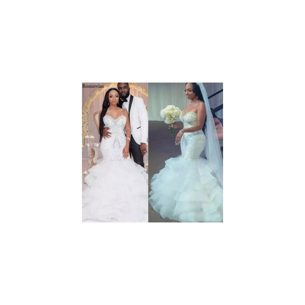 (Ivory) Luxury Mermaid Wedding Dresses 2020 Strapless Lace up Back Sweep Train Beaded Crystal Plus Size Bridal Gowns Robe De MariÃ©e-image-OPC-P6XRJQT-NEW