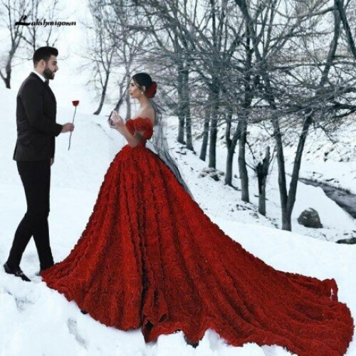 Ivory Luxury Red Lace Foral Wedding Dresses in Turkey Lakshmigown 2020 Dentelle Mariage Sexy Bridal Dress Wedding Gowns Long Train on OnBuy